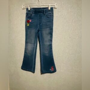 365 Kids Garanimals Girls Size 7 Floral Embroidered Flare Leg Pull-On Blue Jeans